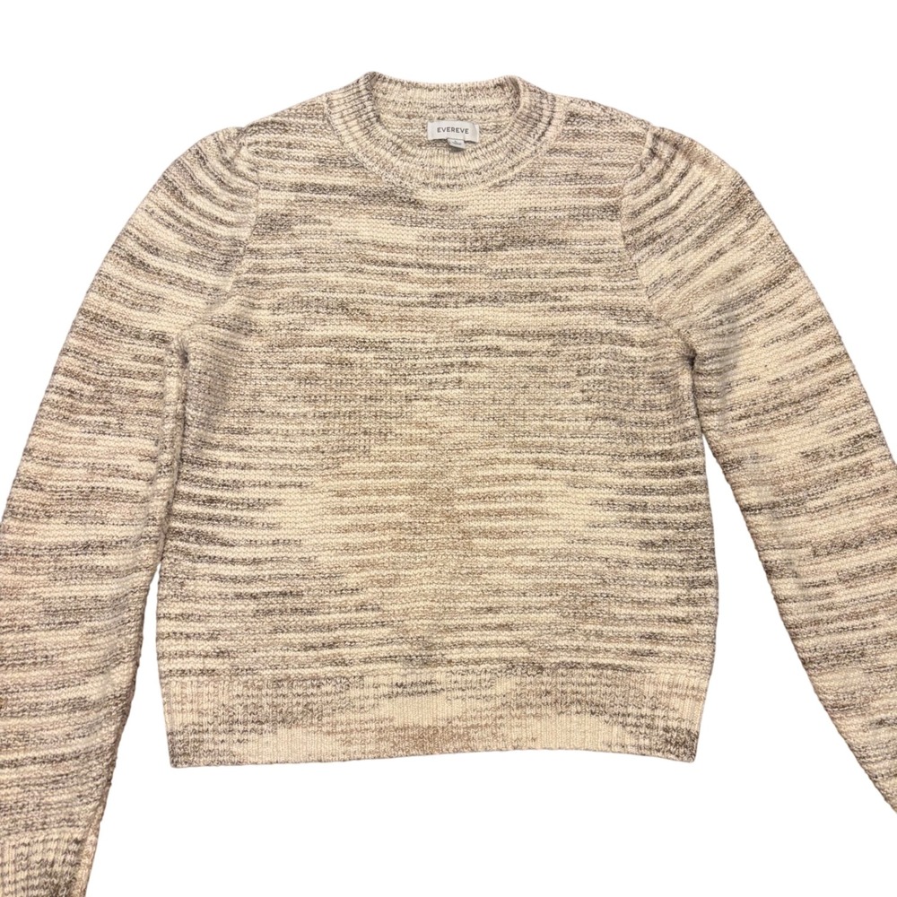 Evereve W Size L Cream/Brown Sweater 55%‎ Cotton 34% Acrylic 10% Poly 1% Spandex